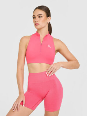 EASYLIFT ZIP HIGH NECK SPORTS BRA WITH WHITE LOGO