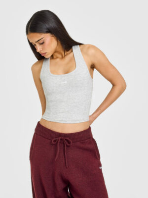 MELLOW RIB ONER EMBROIDERED SQUARE NECK MID VEST WITH BUILT IN BRA SHELF
