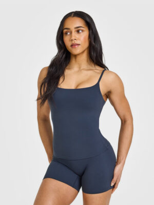 SOFTMOTION STRAPPY TANK TOP WITH BUILT IN BRA SHELF WITH WHITE LOGO
