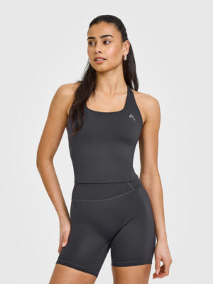 TIMELESS SQUARE NECK MID TANK TOP WITH WHITE LOGO