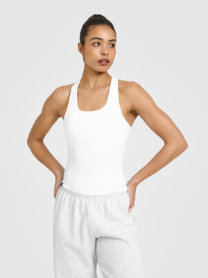 MELLOW RIB SCOOP NECK TANK TOP WITH BUILT IN BRA SHELF