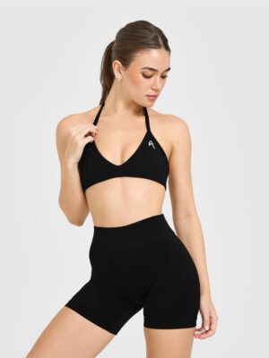 ENHANCELIFT SEAMLESS MINIMAL HALTER NECK BRALETTE WITH WHITE LOGO