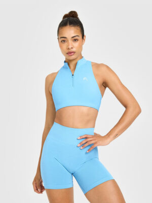 EASYLIFT ZIP HIGH NECK SPORTS BRA WITH WHITE LOGO
