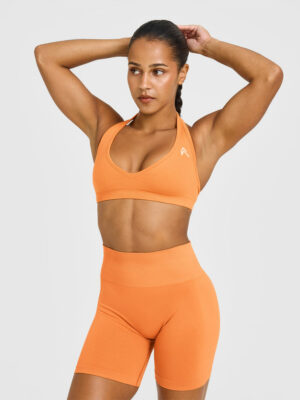 EFFORTLESS SEAMLESS HALTER NECK SPORTS BRA WITH WHITE LOGO