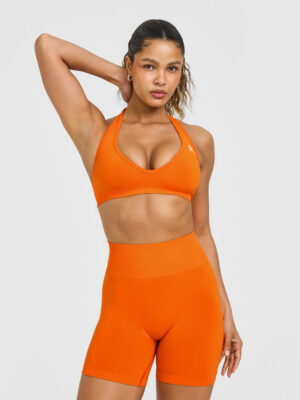 EFFORTLESS SEAMLESS HALTER NECK SPORTS BRA WITH WHITE LOGO