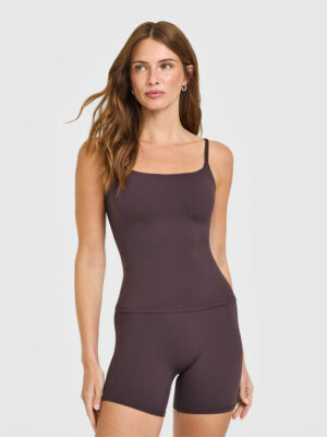 SOFTMOTION STRAPPY TANK TOP WITH BUILT IN BRA SHELF WITH WHITE LOGO