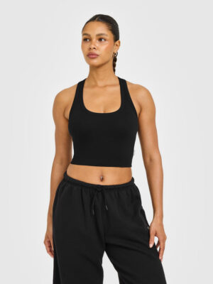 COTTON FITTED MID TANK TOP WITH GREY LOGO