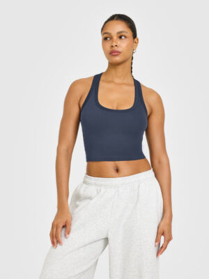 COTTON FITTED MID VEST WITH GREY LOGO