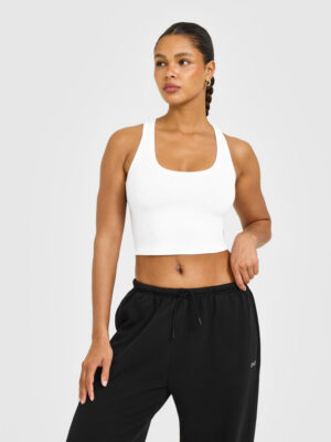 COTTON FITTED MID TANK TOP WITH GREY LOGO