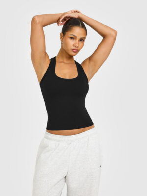 COTTON FITTED TANK TOP WITH GREY LOGO