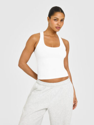 COTTON FITTED TANK TOP WITH GREY LOGO