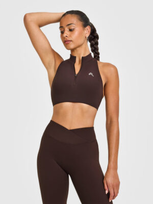 EASYLIFT ZIP HIGH NECK SPORTS BRA WITH WHITE LOGO