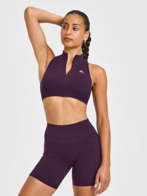 EASYLIFT ZIP HIGH NECK SPORTS BRA WITH WHITE LOGO
