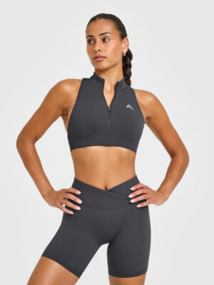 EASYLIFT ZIP HIGH NECK SPORTS BRA WITH WHITE LOGO