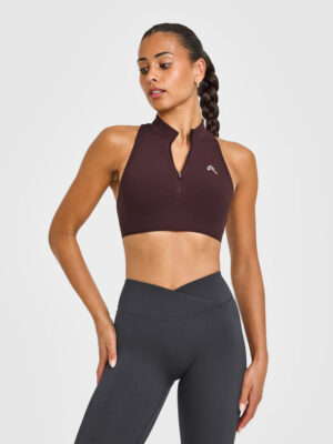 EASYLIFT ZIP HIGH NECK SPORTS BRA WITH WHITE LOGO