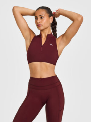 EASYLIFT ZIP HIGH NECK SPORTS BRA WITH WHITE LOGO