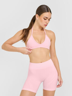 ENHANCELIFT SEAMLESS MINIMAL HALTER NECK BRALETTE WITH WHITE LOGO