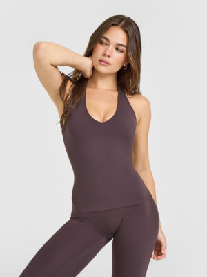 SOFTMOTION HALTER NECK TANK TOP WITH BUILT IN BRA SHELF WITH WHITE LOGO