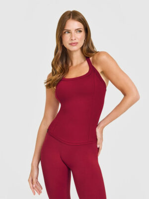 MELLOW RIB HALTER NECK TANK TOP WITH BUILT IN BRA SHELF