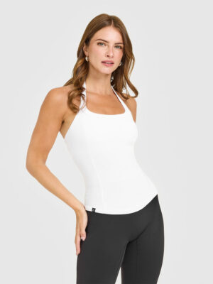 MELLOW RIB HALTER NECK TANK TOP WITH BUILT IN BRA SHELF