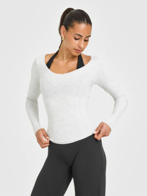 MELLOW RIB V NECK LONG SLEEVE TOP